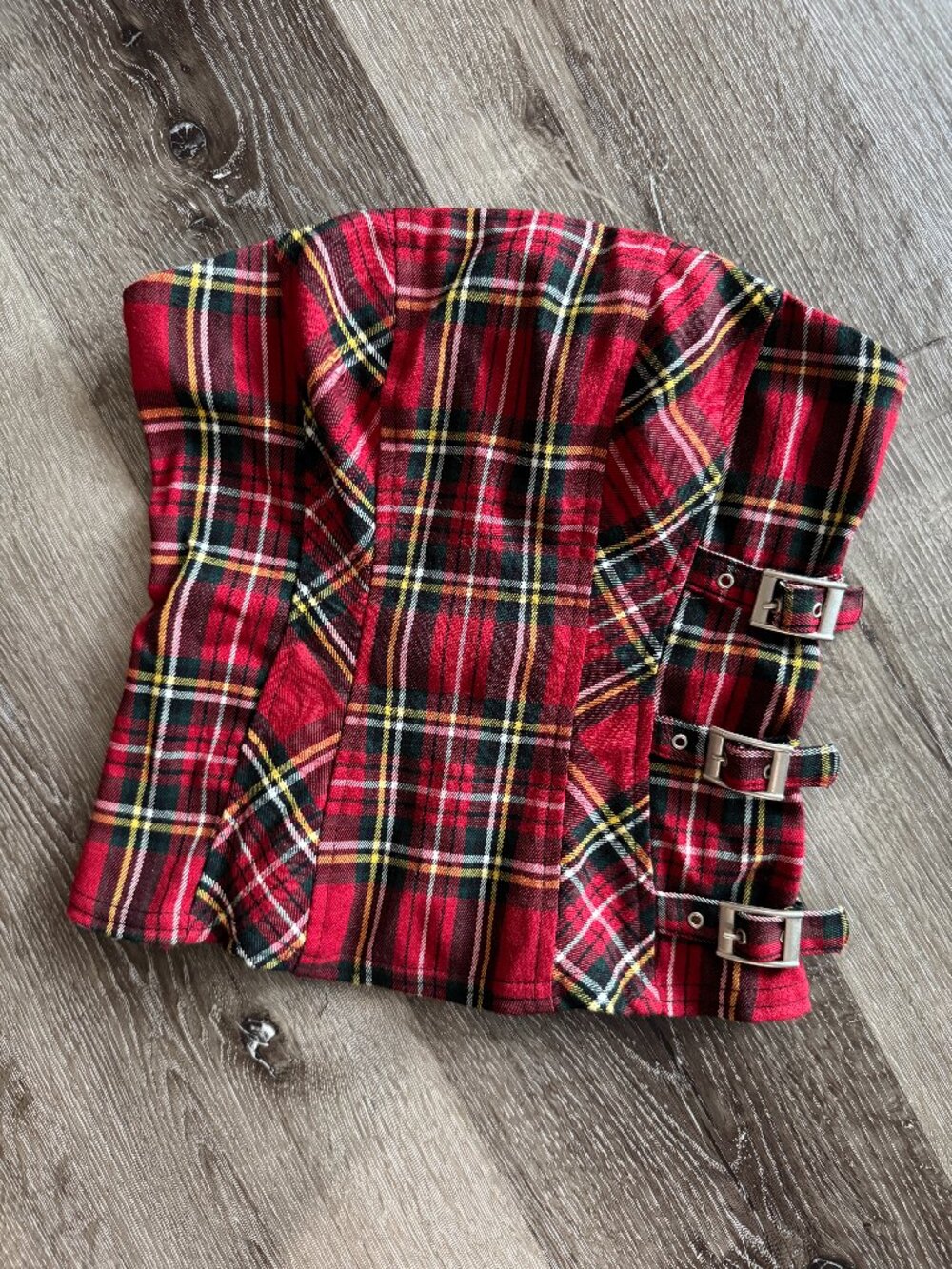 Vintage Y2K Le Château Red Tartan Corset Buckle Bustier Top S